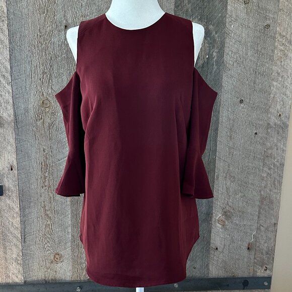 Ann Taylor Women's Cold Shoulder Lined Bell Sleeve Zip Back Blouse - Picture 1 of 9